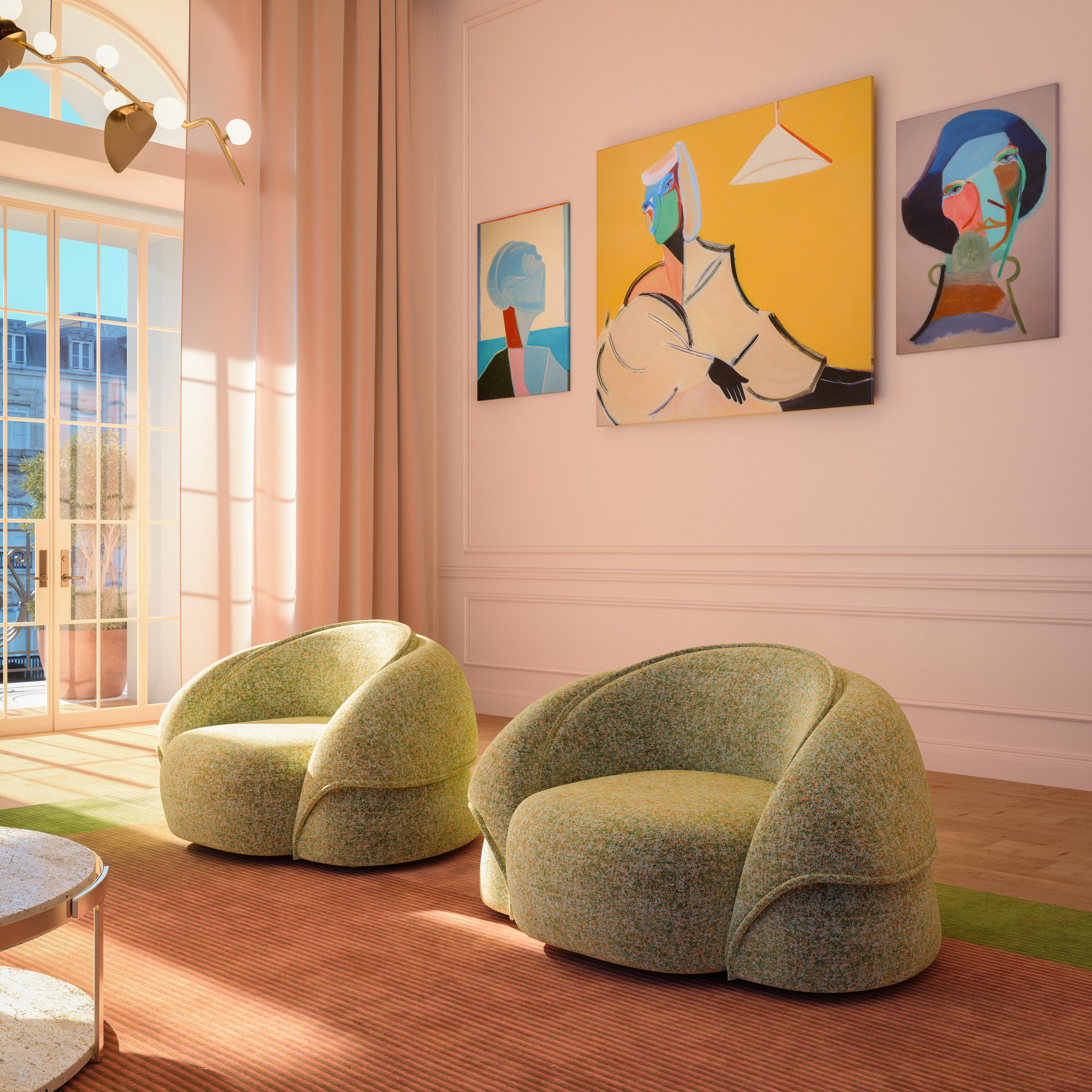 21st Century Romy Sessel Messing Casamance Lierna Stoff im Angebot 5