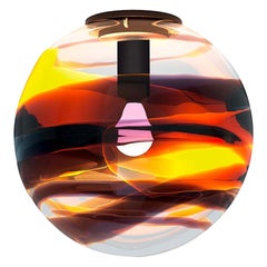Grande lampe à suspension Rotondo du 21e siècle en noir/crystal/thé de Peter Marino