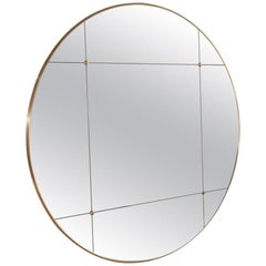 21st Century Round Art Deco Style Paneled Classic Glass Brass Mirror