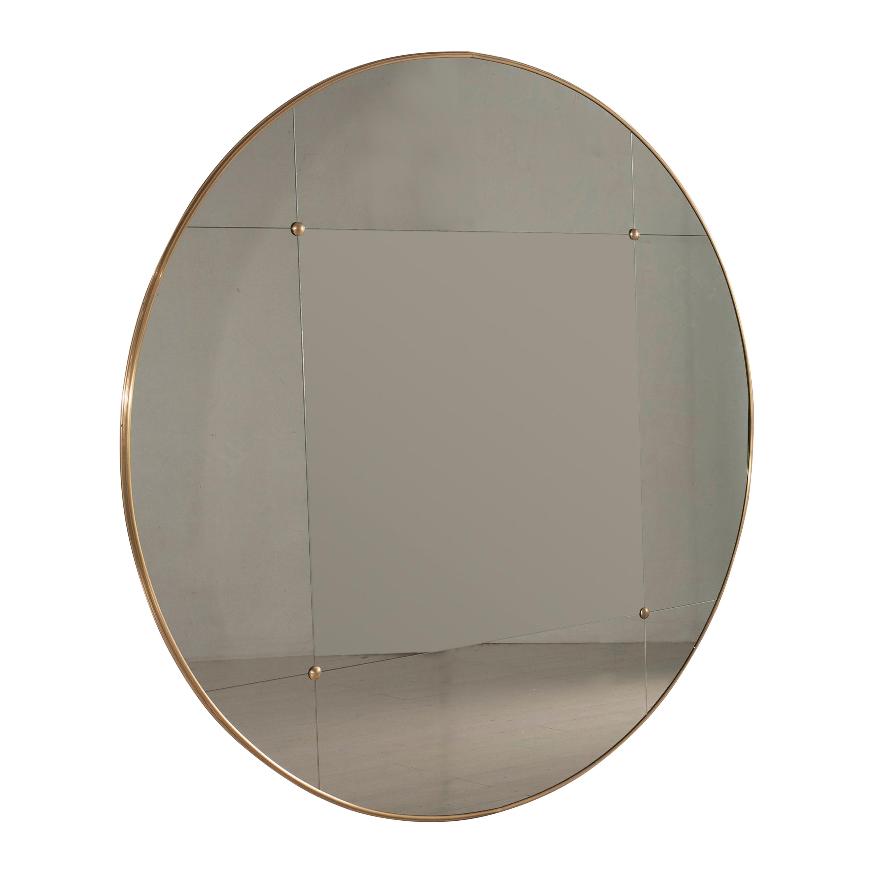 Miroir rond de style Art déco du 21e siècle en laiton et verre fumé 140 cm