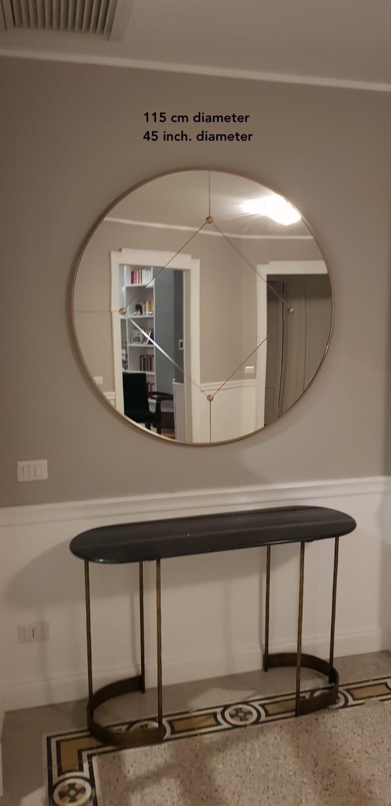 Contemporary 21st Century Round Art Deco Style Paneled Smoked Glass Brass Mirror 160 cm For Sale