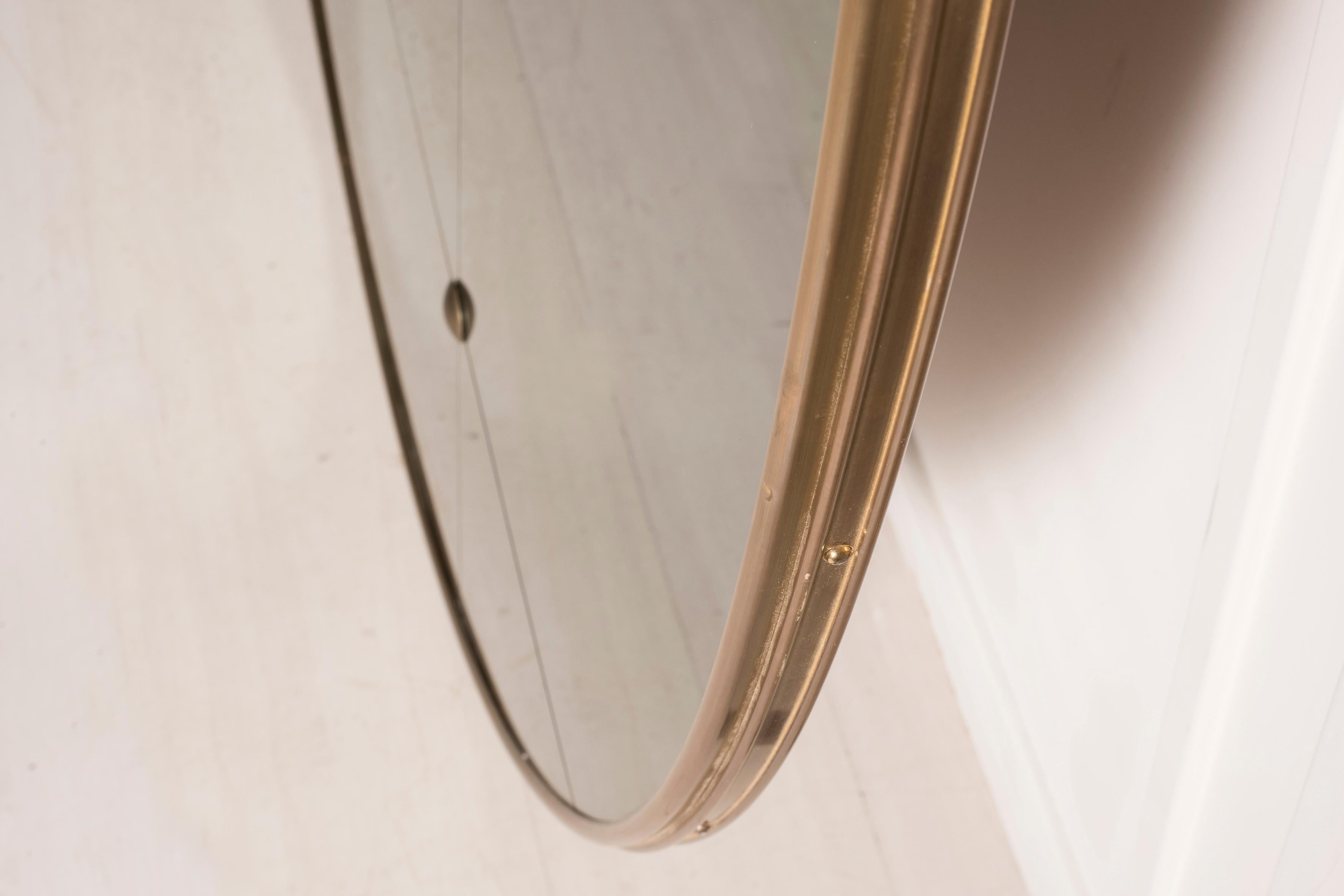 Italian 21st Century Round Art Deco Style Paneled Smoked Glass Brass Mirror 150 cm For Sale