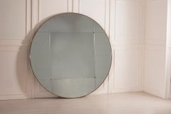 21st Century Round Art Deco Style Paneled Smoked Glass Brass Mirror 130cm