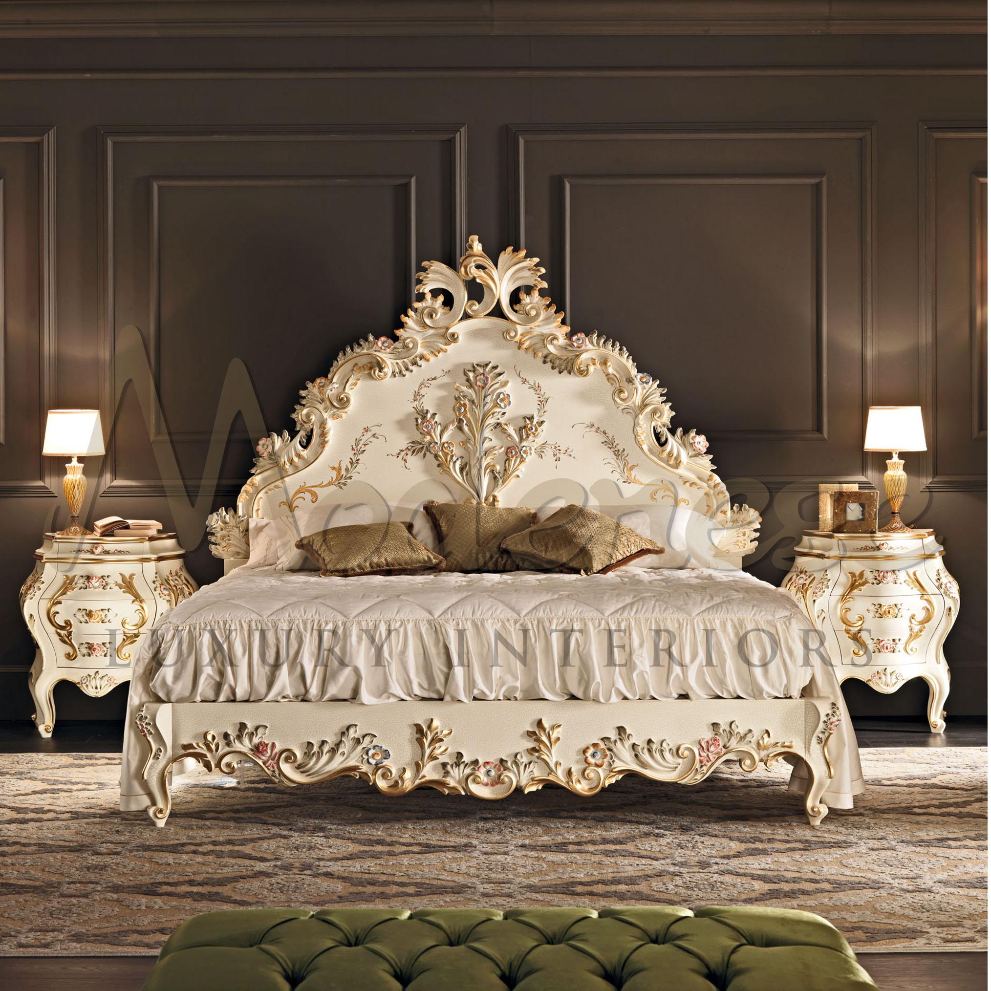 Neoclassical 21st Century Royal Double Bed, Baroque Handpainted by Modenese Gastone Interiors For Sale