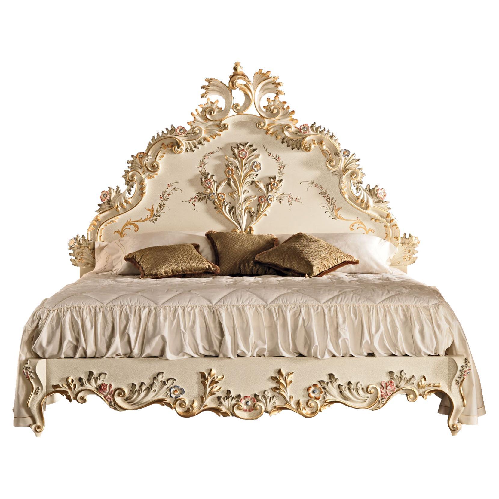 21st Century Royal Double Bed, Baroque Handpainted by Modenese Gastone Interiors For Sale