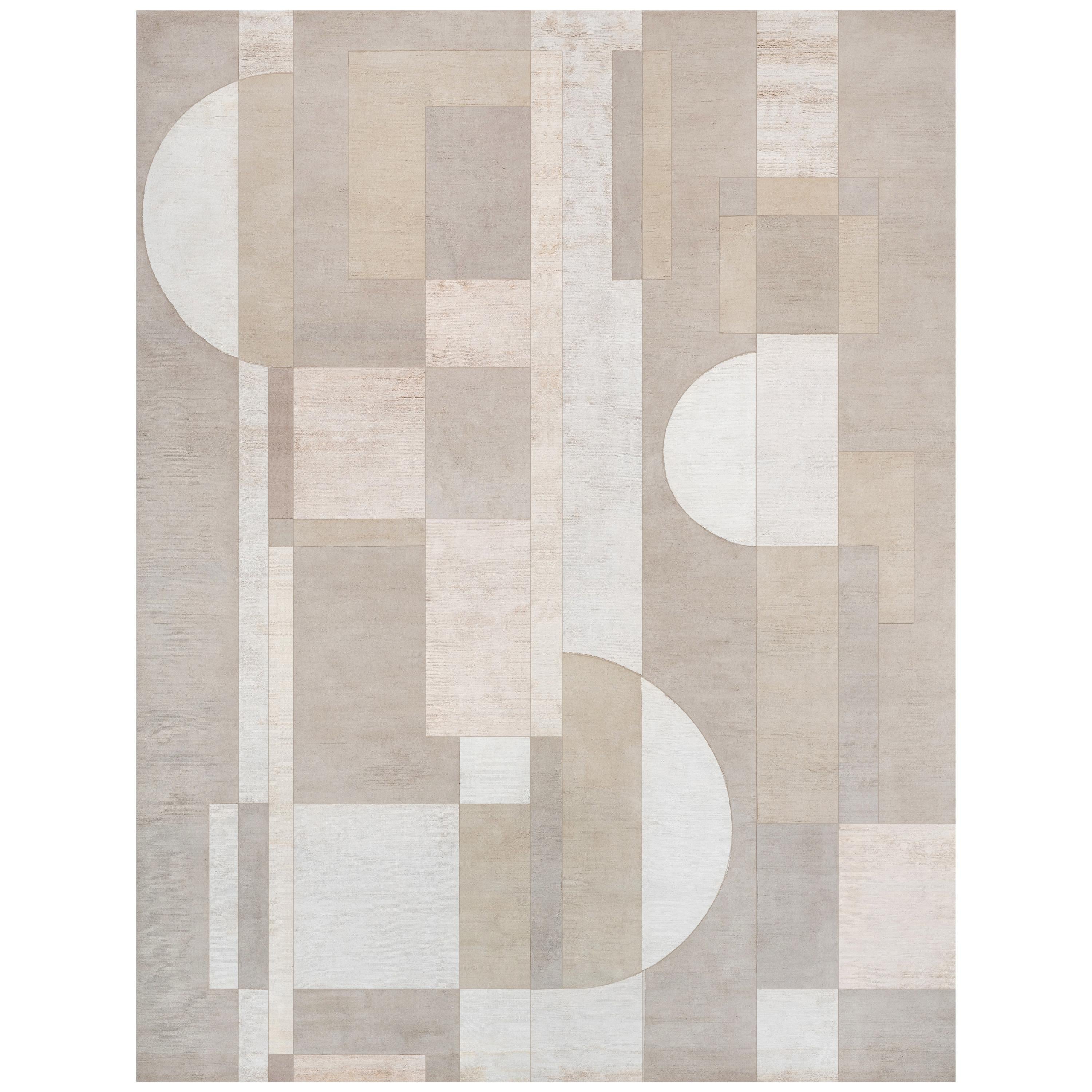 21st Century Carpet Rug District in Himalayan Wool and Silk Ivory, Beige, Greige For Sale