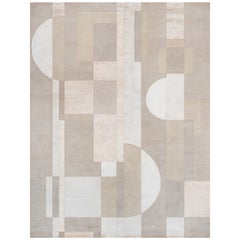 District de tapis du 21e siècle en laine et soie de l'Himalaya ivoire, beige, gris