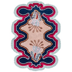 Mehrfacher Teppich aus Wolle und Seide aus dem 21. Jahrhundert Flora Vol II, Blau, Beige
