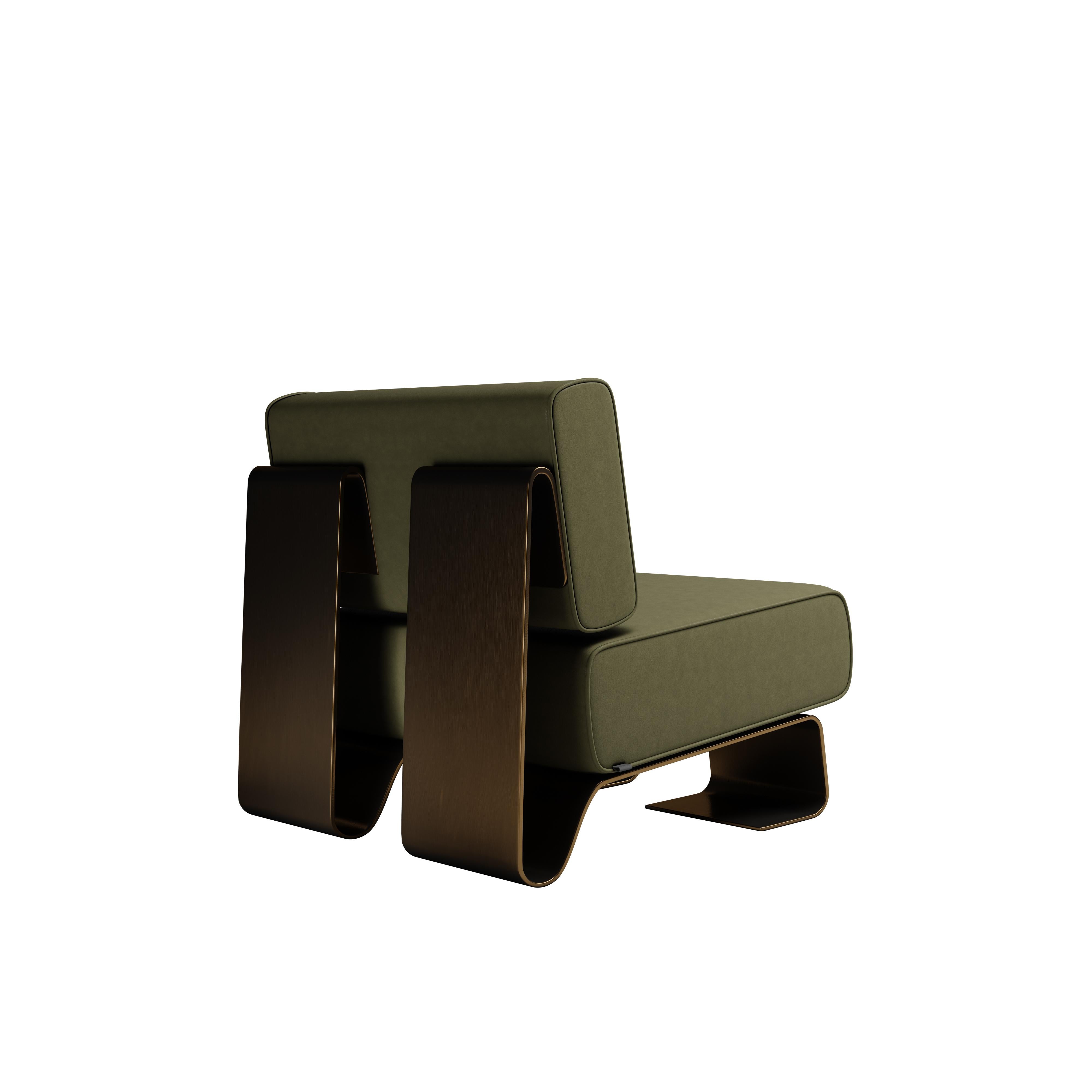 21st Century Rushmore Armchair Brass Leather by Porus Studio For Sale 5