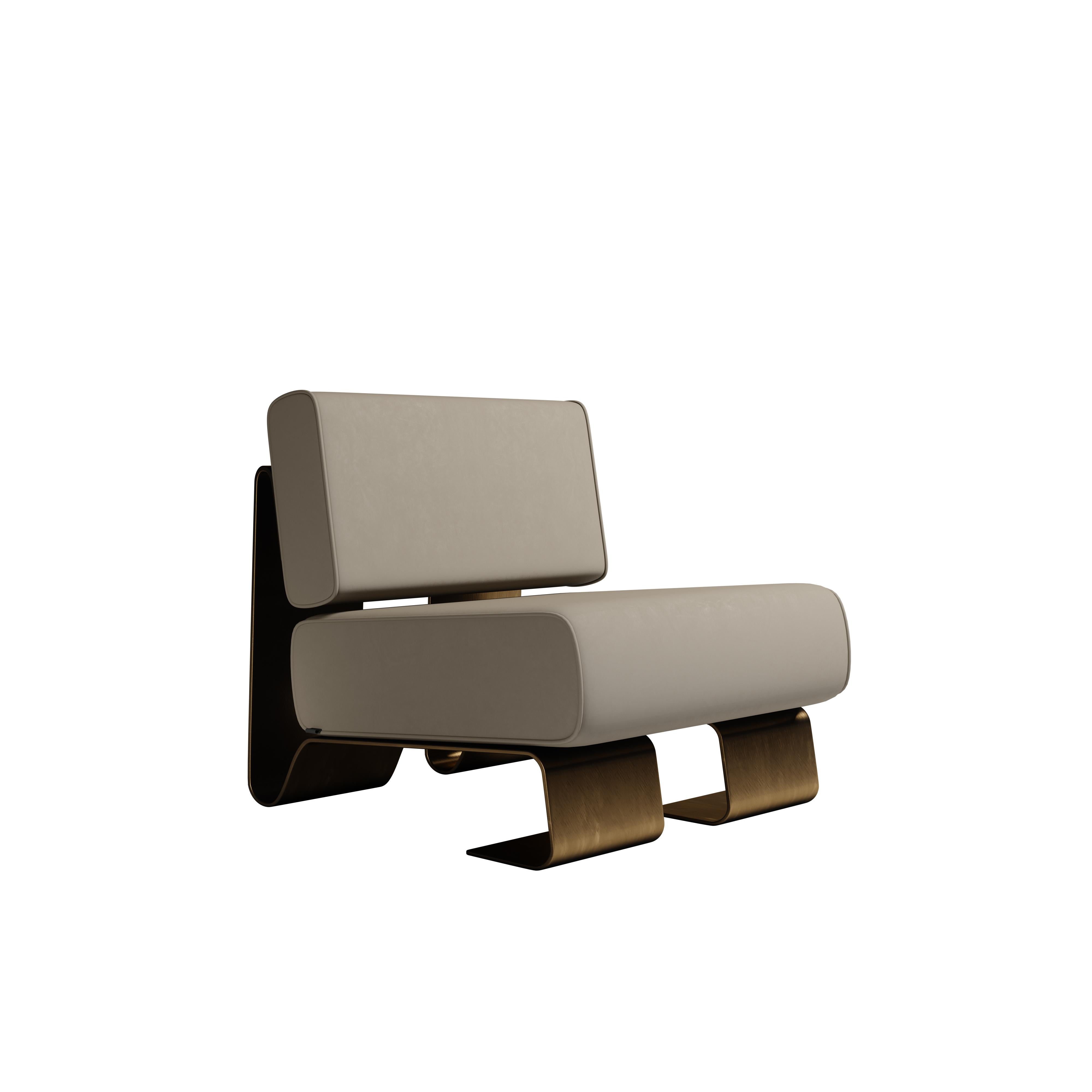 21st Century Rushmore Armchair Brass Leather by Porus Studio For Sale 6