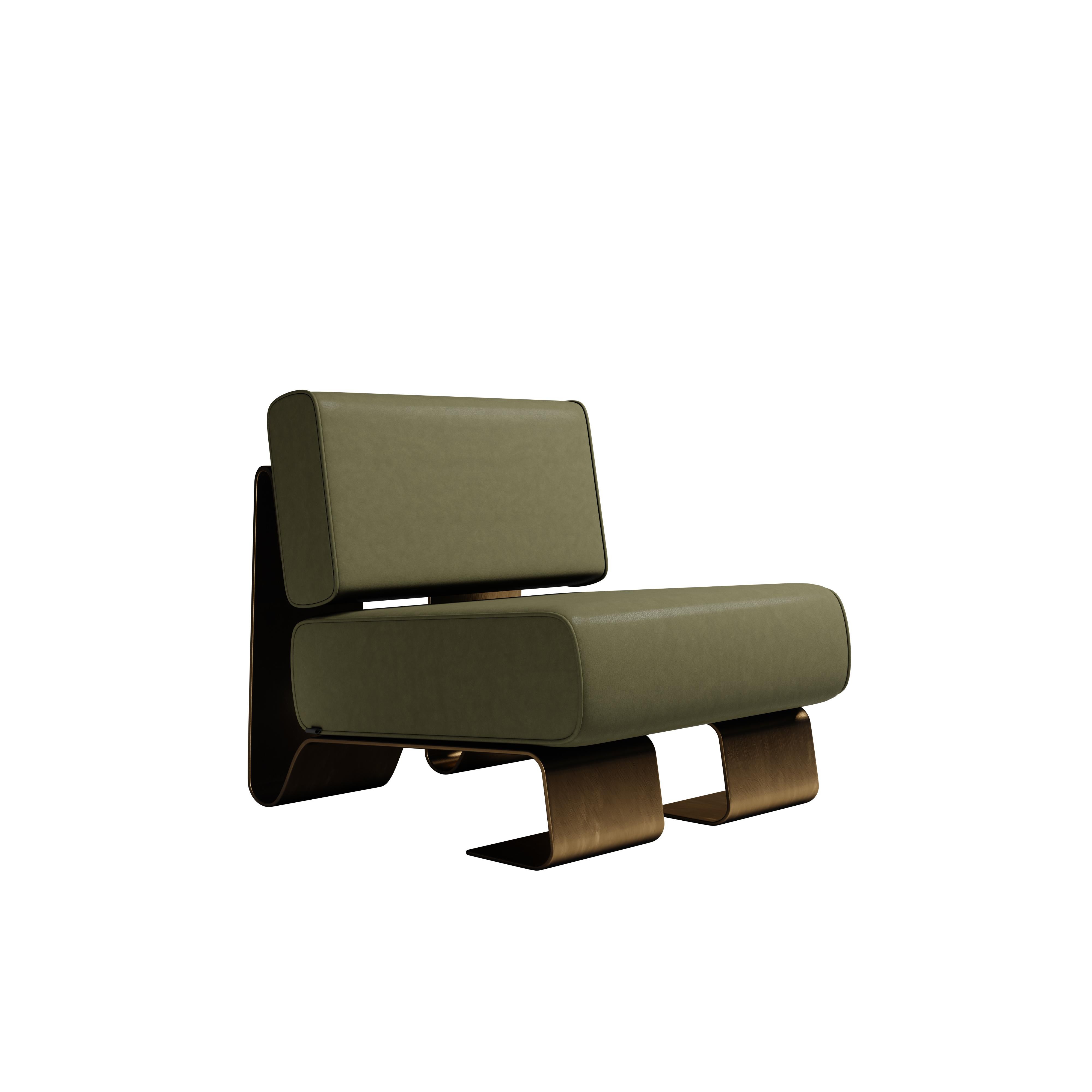 Portuguese 21st Century Rushmore Armchair Brass Leather by Porus Studio For Sale