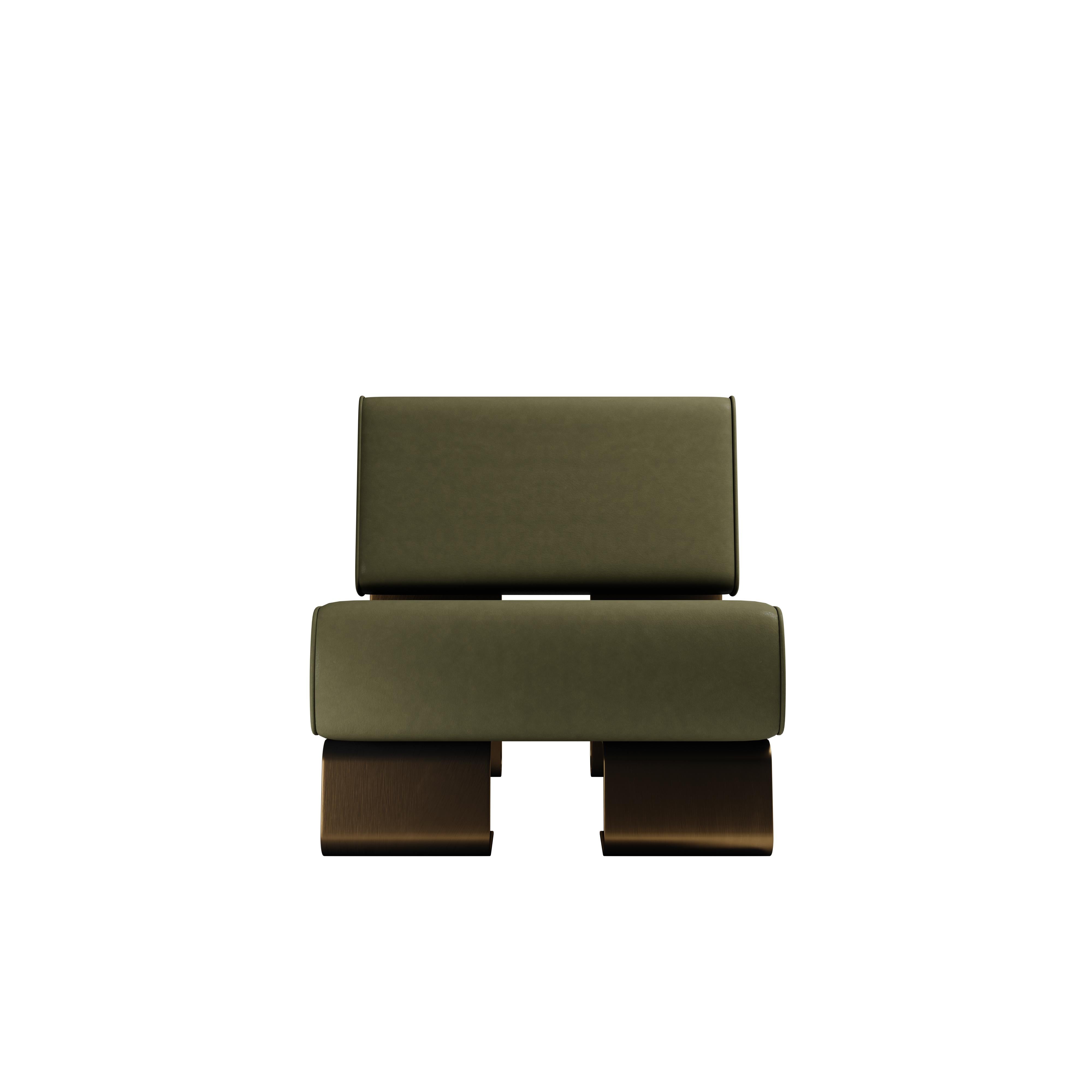 Contemporary 21st Century Rushmore Armchair Brass Leather by Porus Studio For Sale
