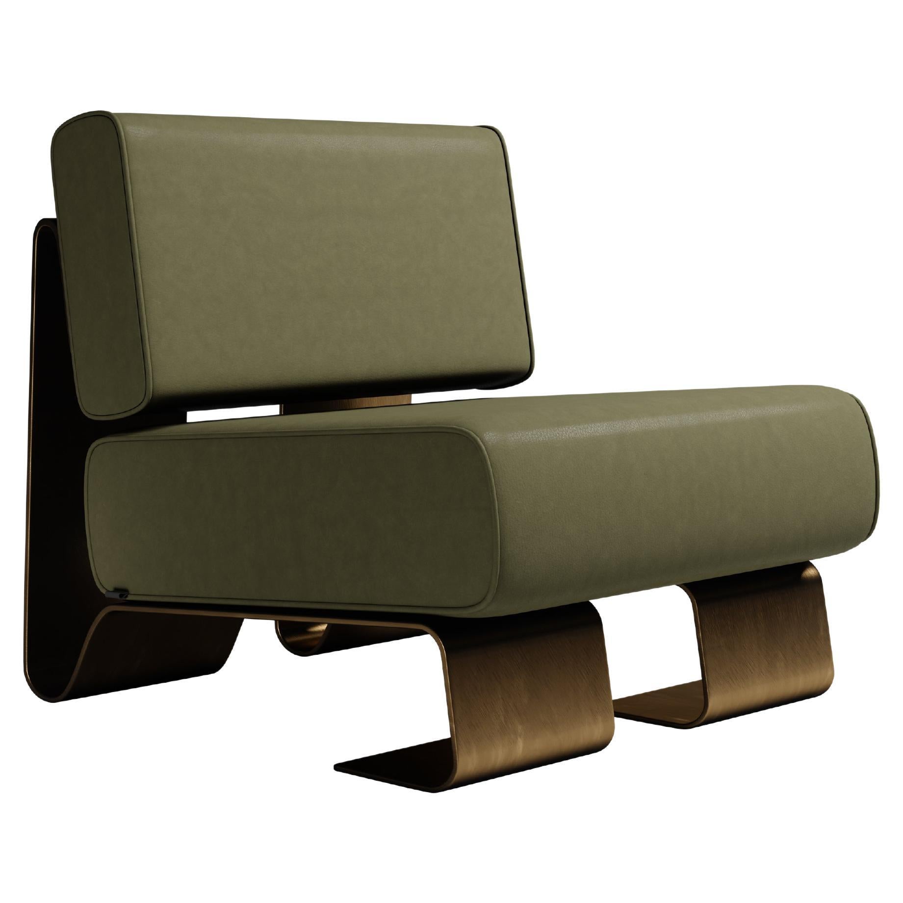 21st Century Rushmore Armchair Brass Leather by Porus Studio For Sale