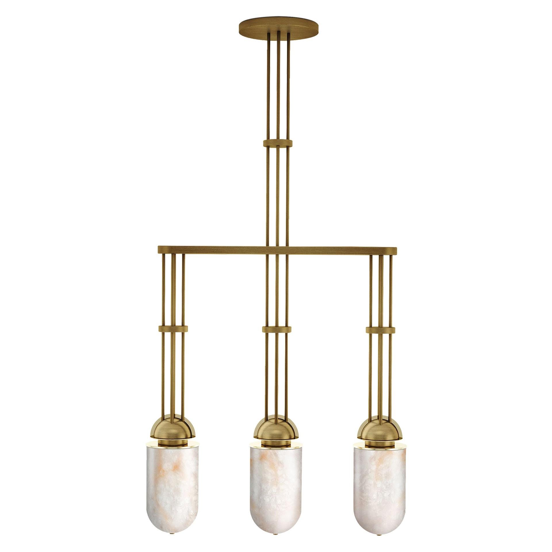 21st Century Russell Suspension Lamp Aged Brass Alabaster