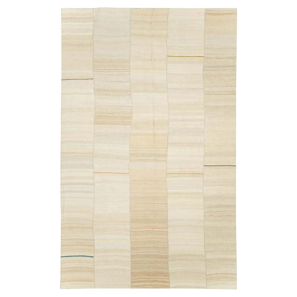 21st Century Rustic Farmhouse Modern Persian Flat-Weave Kilim Cream ...