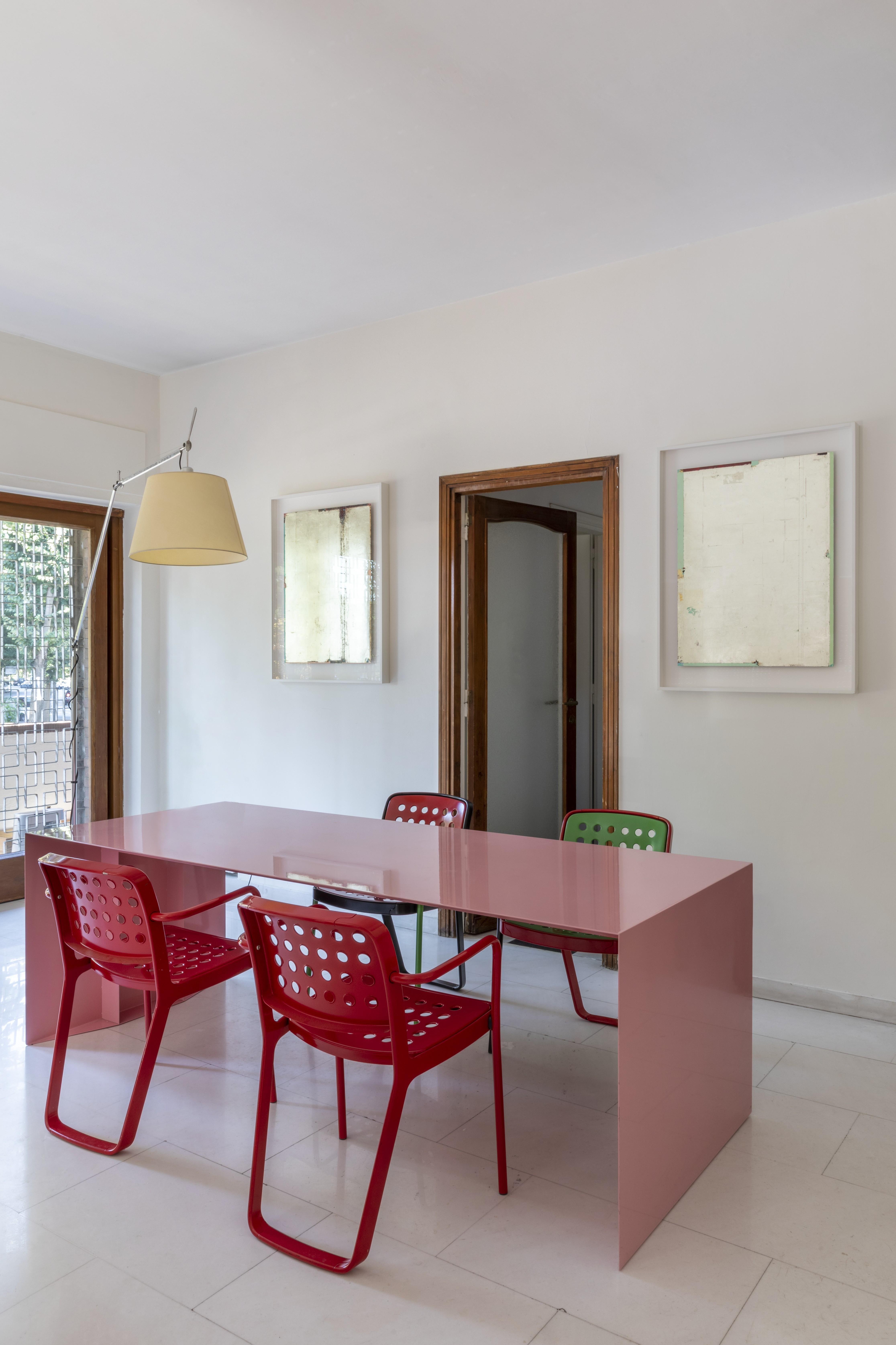 21st Century S3 Laquered Iron Dining Table / Desk Green Blue Yellow Silver Pink For Sale 13