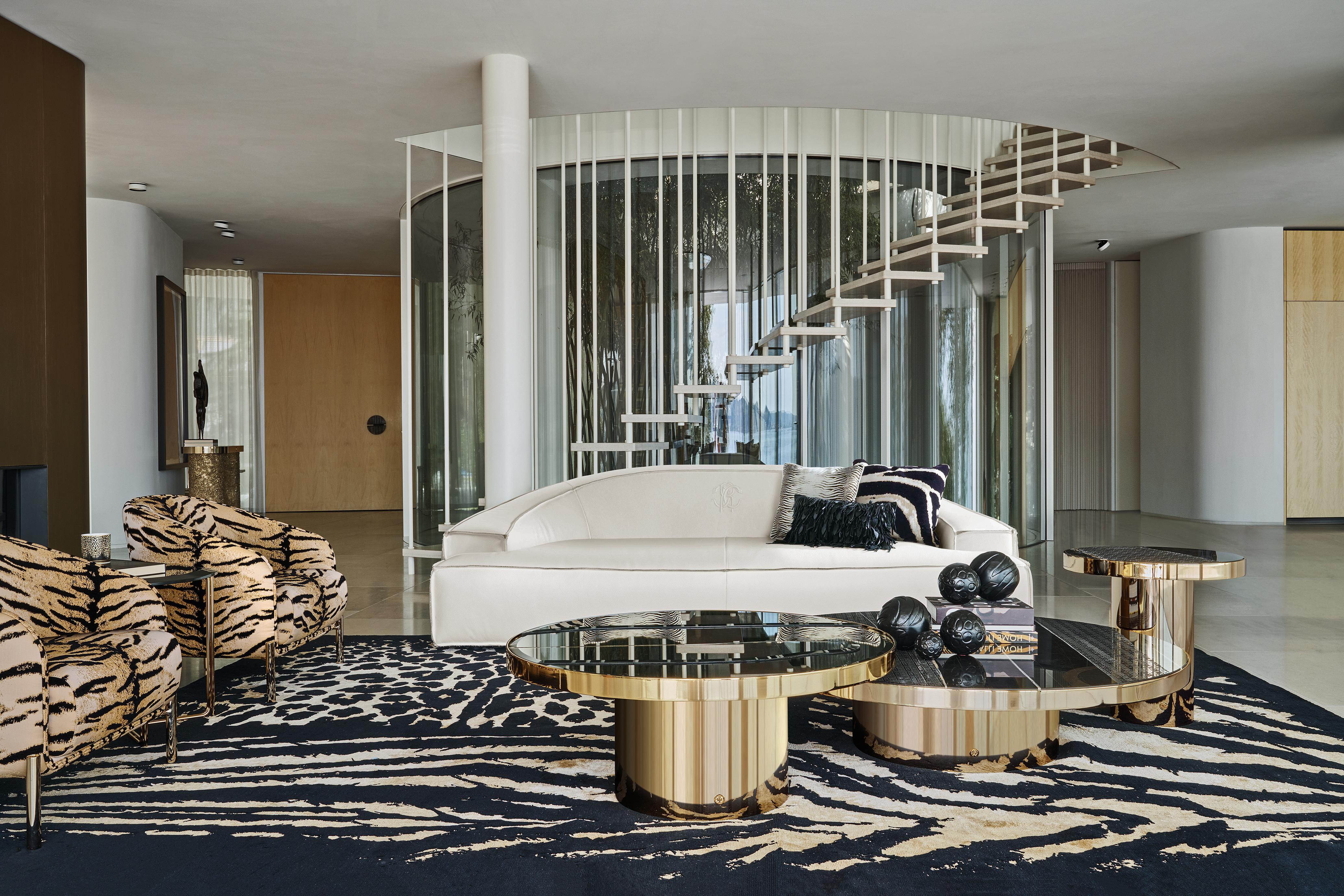 Metallo Tavolino Sahara del XXI secolo con piano in marmo di Roberto Cavalli Home Interiors in vendita