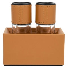 21st Century Salt & Pepper Holder with Leather Cover Handmade in Italy