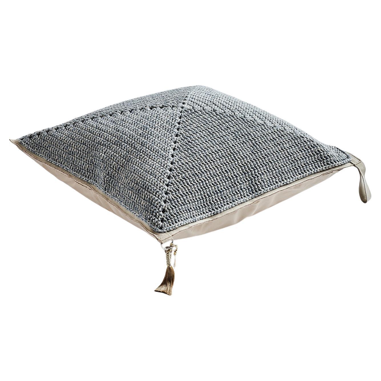 21st Century Sand-Blue Outdoor Indoor Handmade Square Floor Cushion