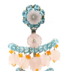 21st Century Sapphires Apatite Flowers Silver Enameled Valencian Earrings