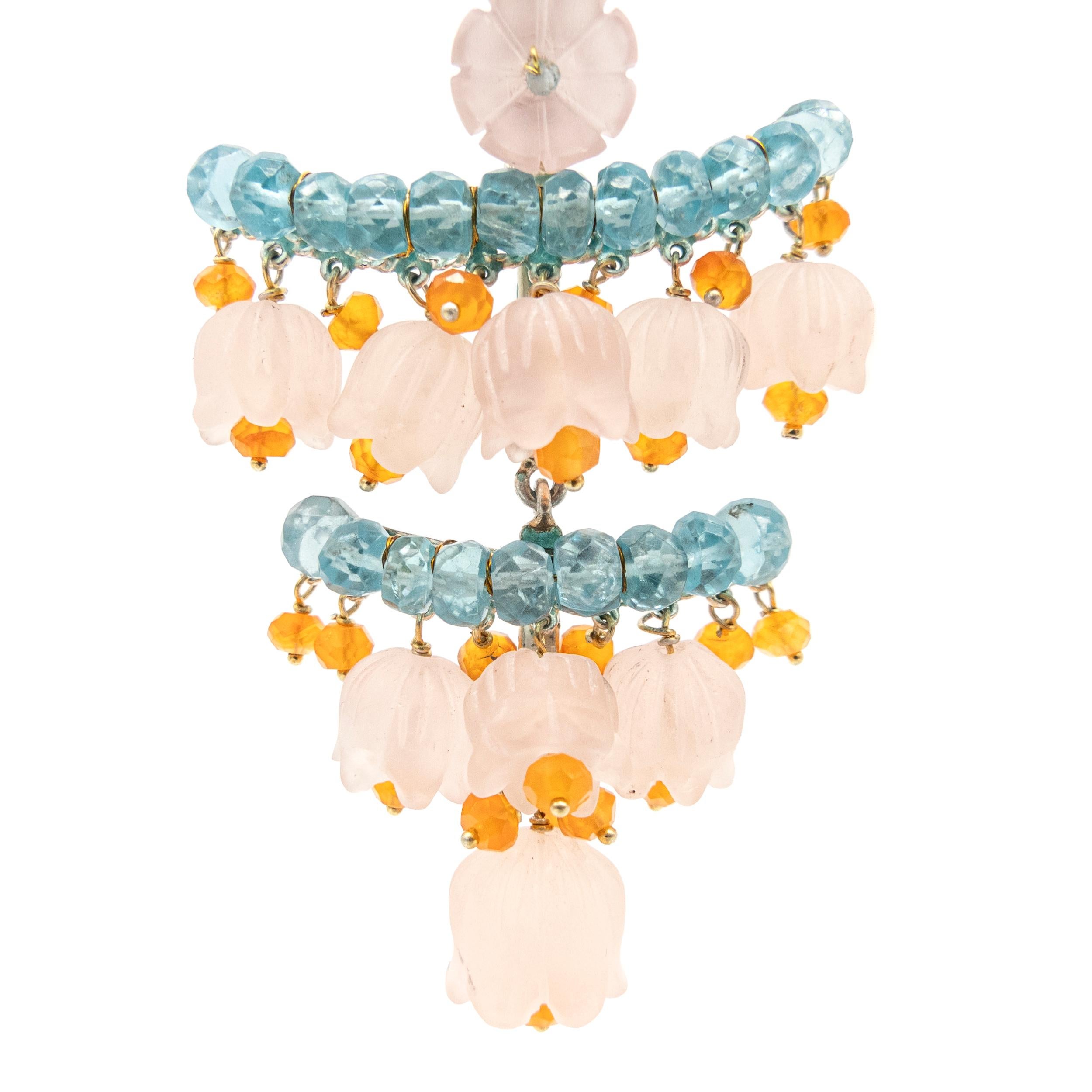 Modern 21st Century Sapphires Apatite Flowers Silver Enameled Valencian Earrings