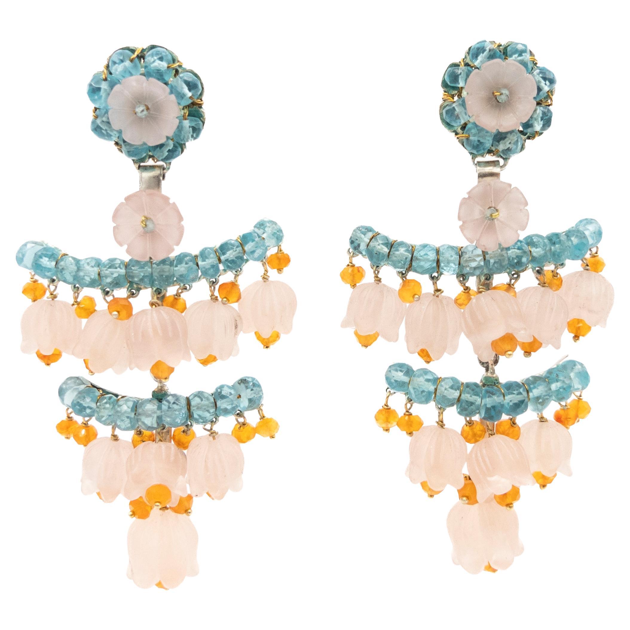 21st Century Sapphires Apatite Flowers Silver Enameled Valencian Earrings