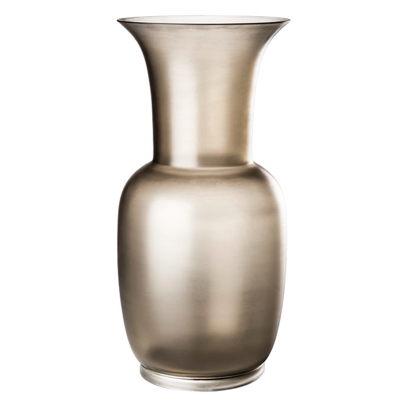 Grand vase en verre satiné du 21e siècle en gris/argenté de Venini en vente