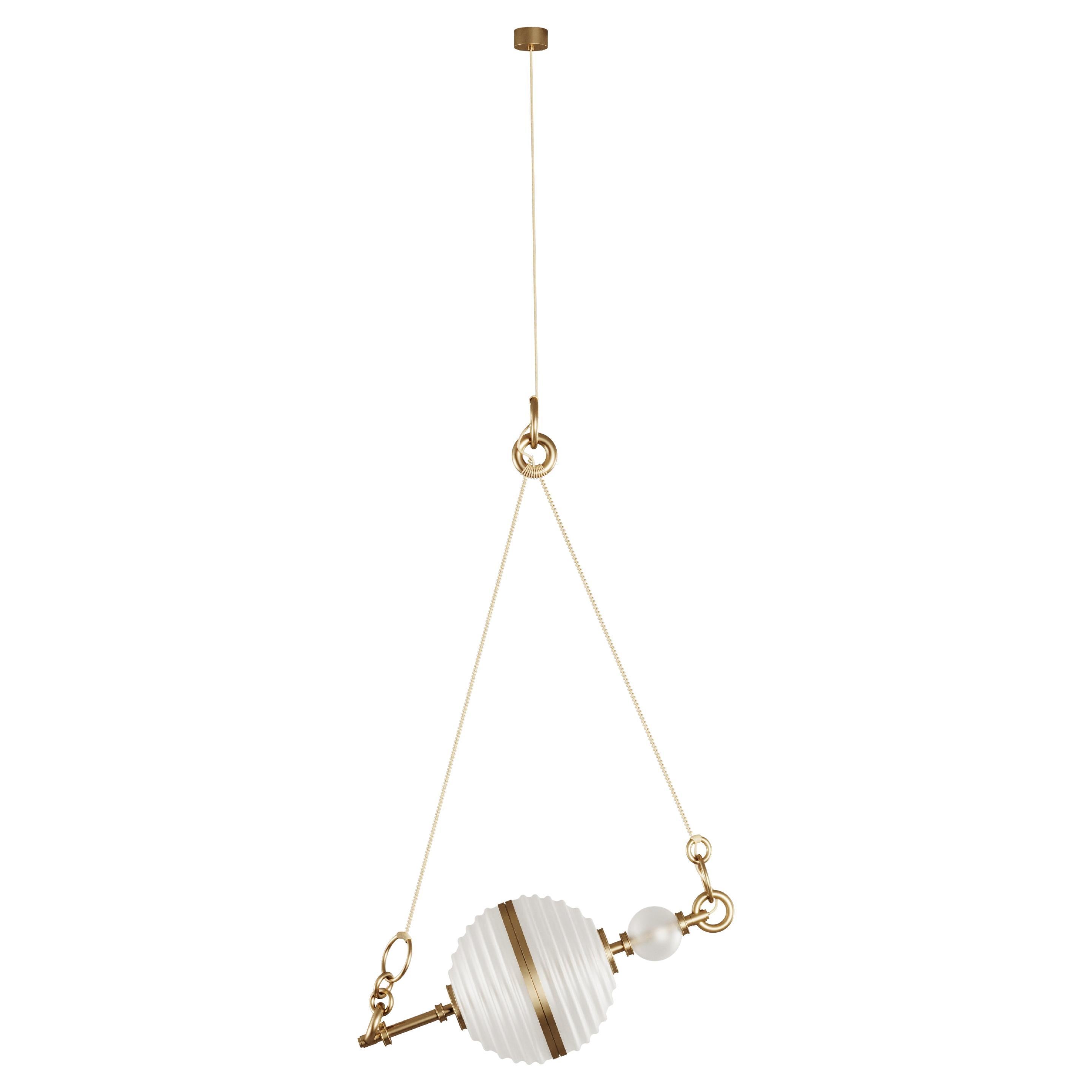 21st Century Saturn Pendant Lamp Brushed Brass Frosted Glass For Sale
