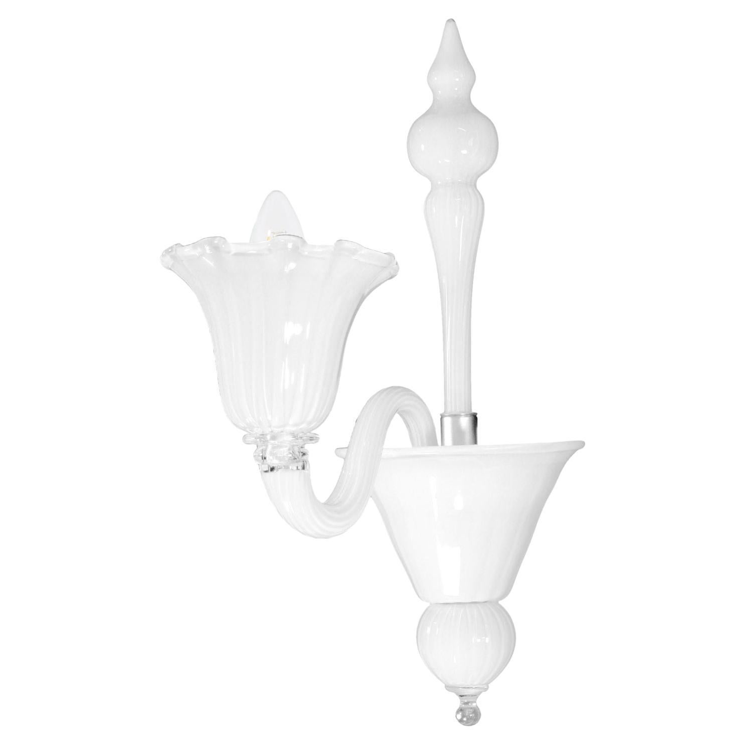 21st Century Sconce 1 Arm, Rigadin White Encased Murano Glass by Multiforme For Sale