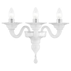 21st Century Sconce 3 Arms White Silk Murano Glass by Multiforme in Stock