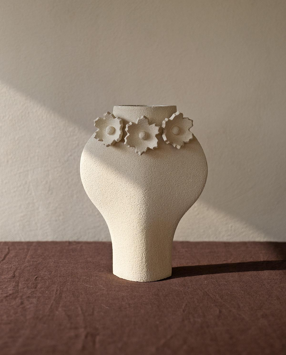 Clay 21st Century ‘Sculptural Flowers - Dal', Ceramic Vase, Handcrafted in France For Sale