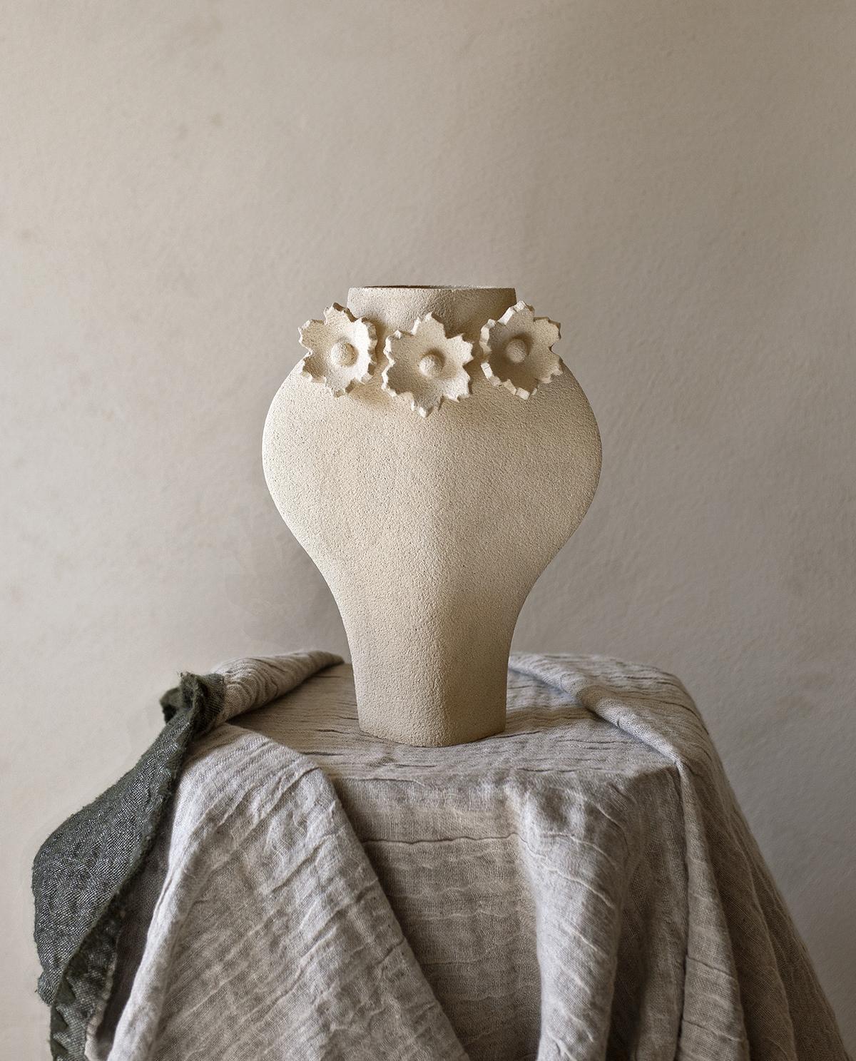 Contemporary 21st Century ‘Sculptural Flowers - Dal', Ceramic Vase, Handcrafted in France For Sale