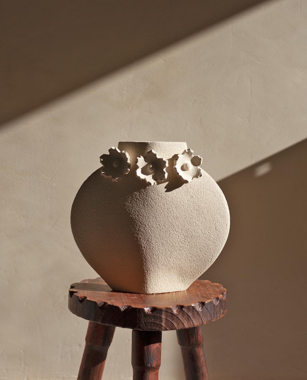 Contemporary 21st Century 'Sculptural Flowers' Vase in White Ceramic, Hand-Crafted in France For Sale