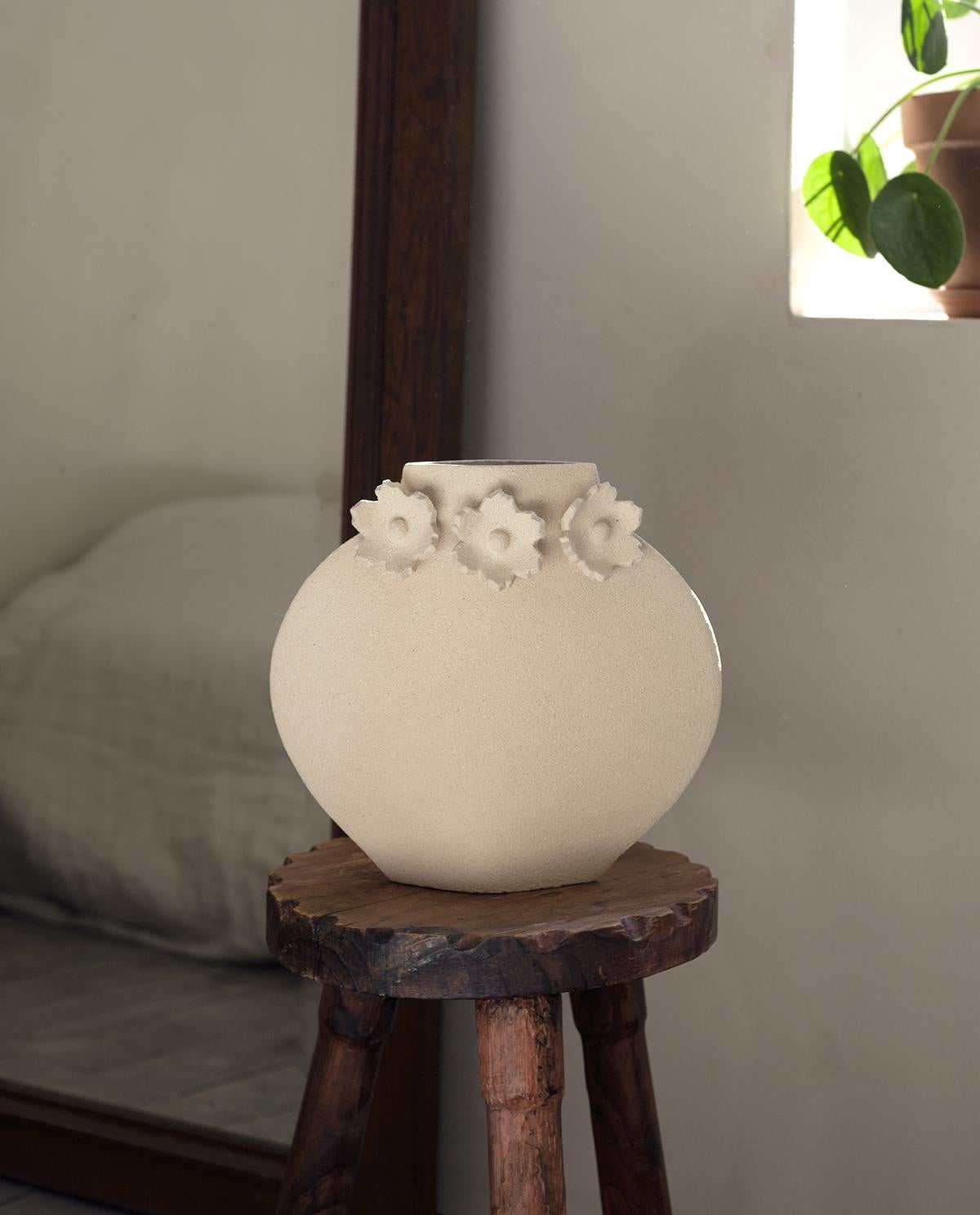 Clay 21st Century 'Sculptural Flowers' Vase in White Ceramic, Hand-Crafted in France For Sale