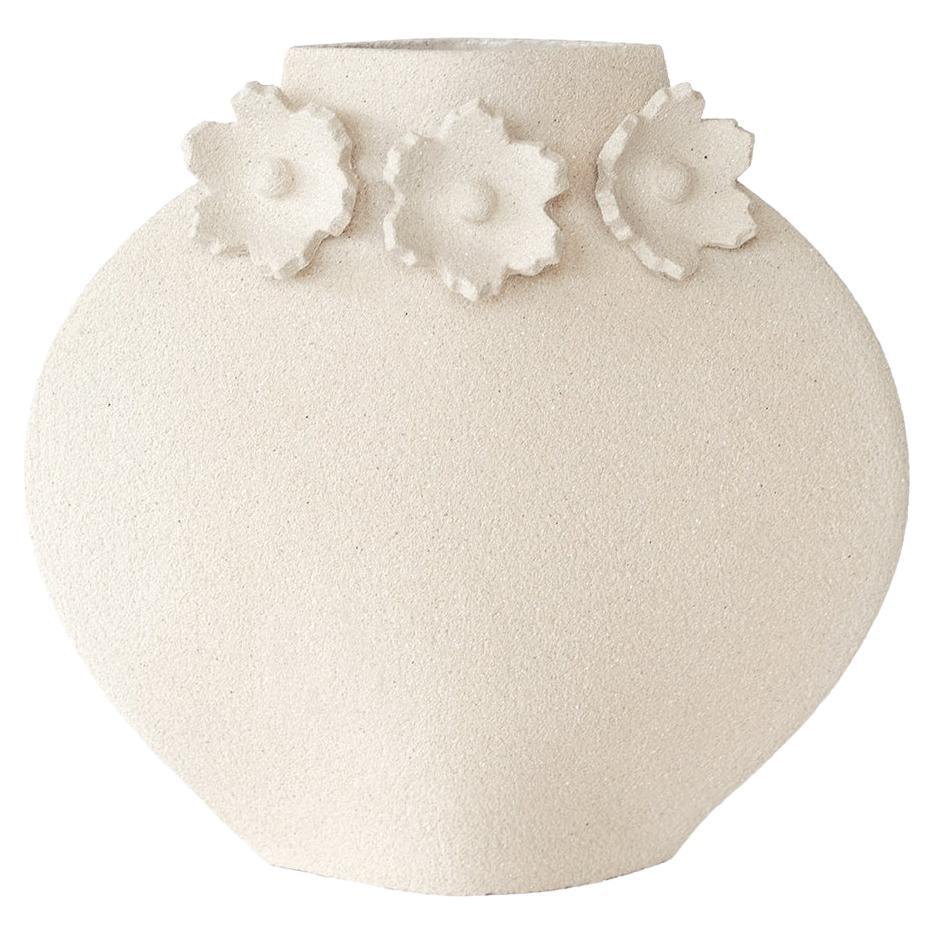 21st Century 'Sculptural Flowers' Vase in White Ceramic, Hand-Crafted in France For Sale