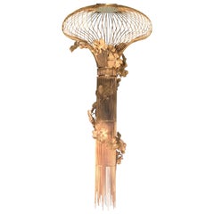 21st Century Sculptural Modern Handmade Led Chandelier in Brass and Lost Wax