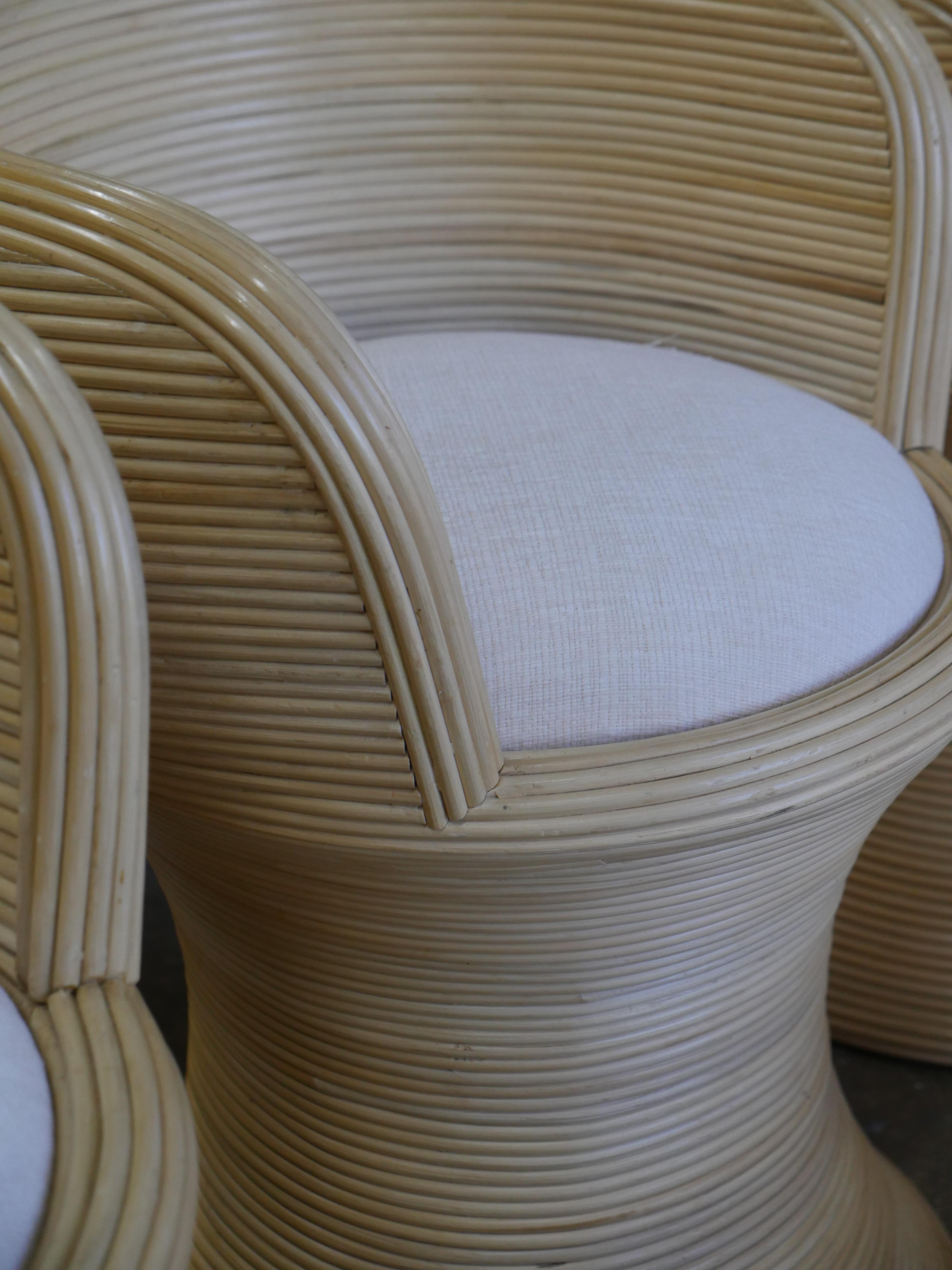 21st Century Sculptural Pencil Reed Rattan Stools - Set of Three In Good Condition For Sale In Miami, FL