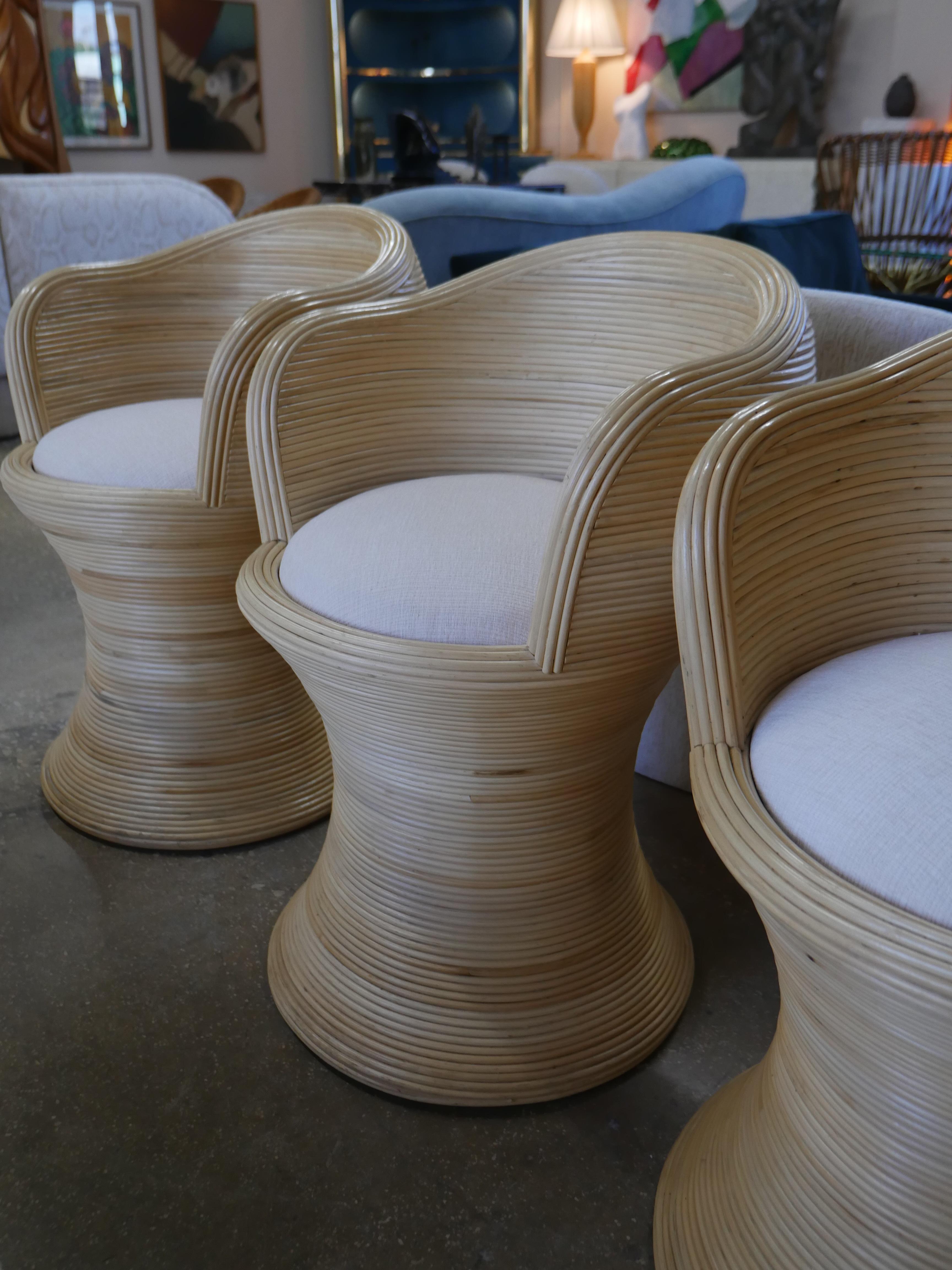21st Century Sculptural Pencil Reed Rattan Stools - Set of Three For Sale 1