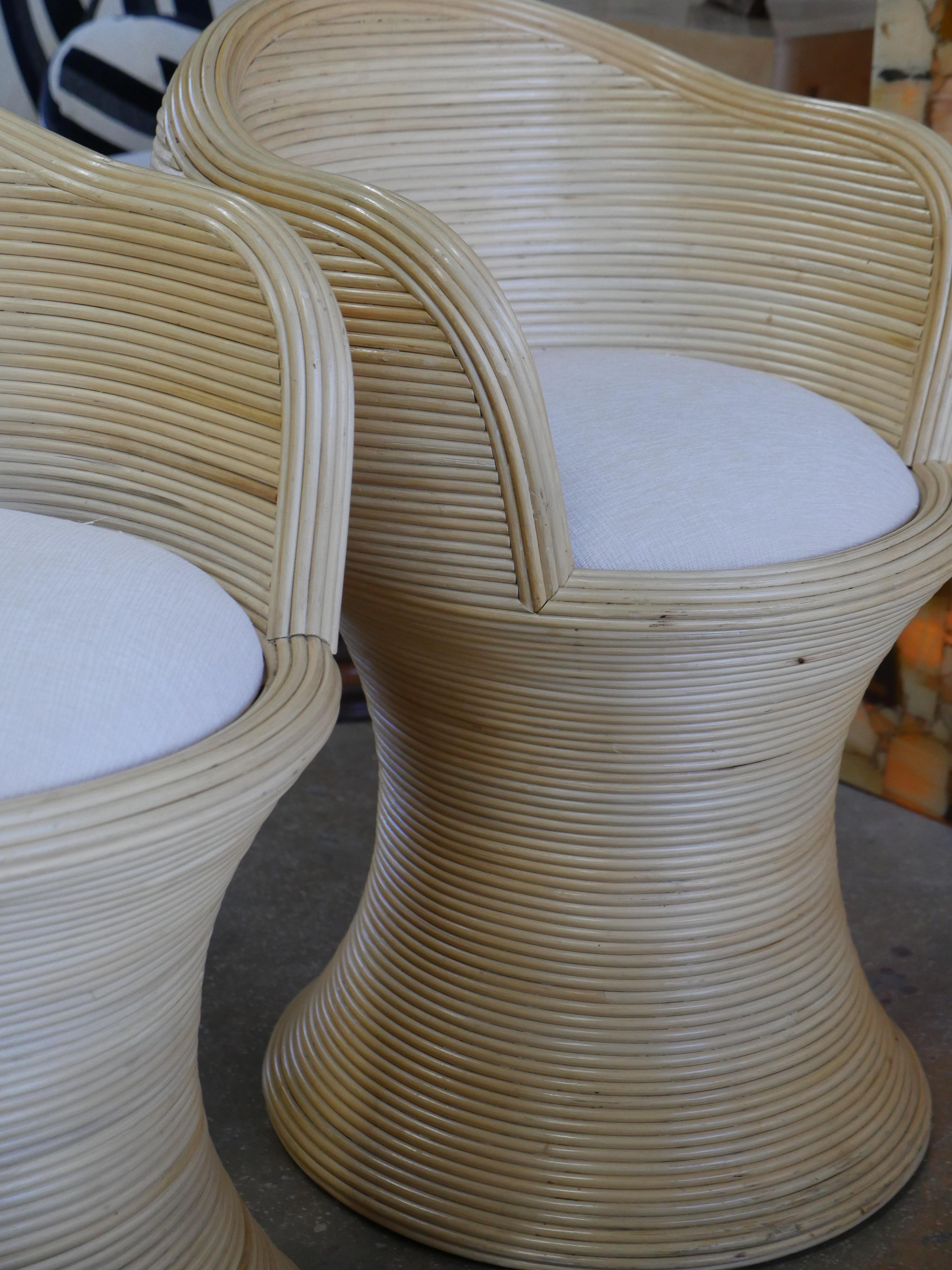 21st Century Sculptural Pencil Reed Rattan Stools - Set of Three For Sale 2