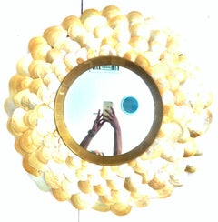 21st Century Sea Shell and Brass Round Convex Hanging Wall Mirror