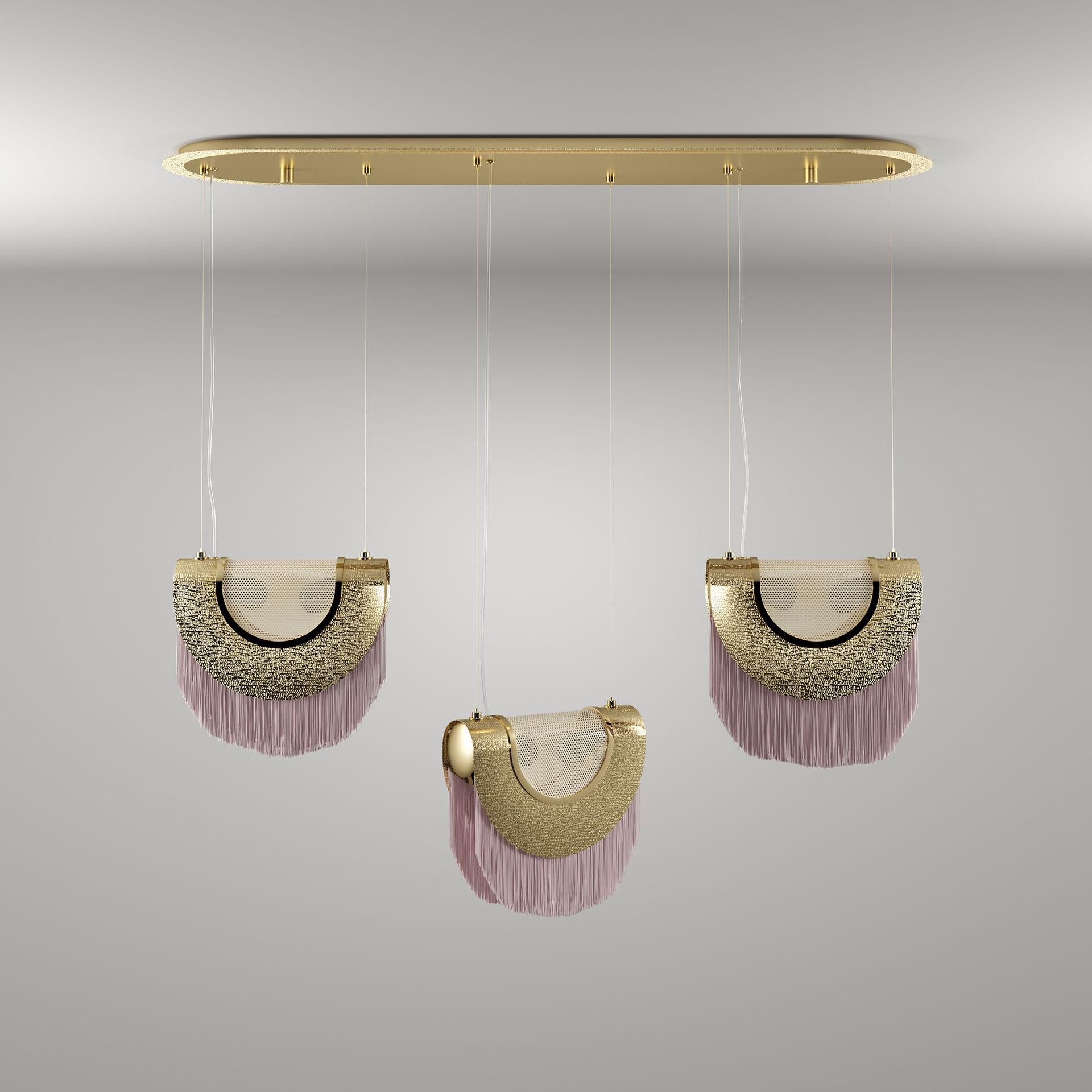 21st Century Seoul Suspension Lamp Silk Fringes Brass by Creativemary For Sale 1