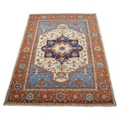 21st Century Afghani Sultanabad Wool 5x7 Rust, Ivory, & Blue Handmade Area Rug