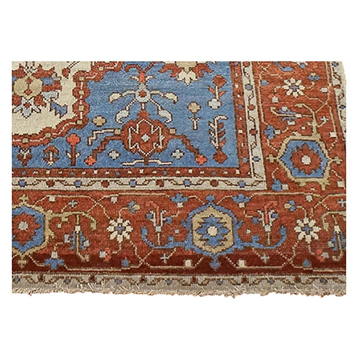 Afghan 21st Century Serapi 5x7 Rust, Ivory, & Blue Handmade Area Rug #1143113 For Sale