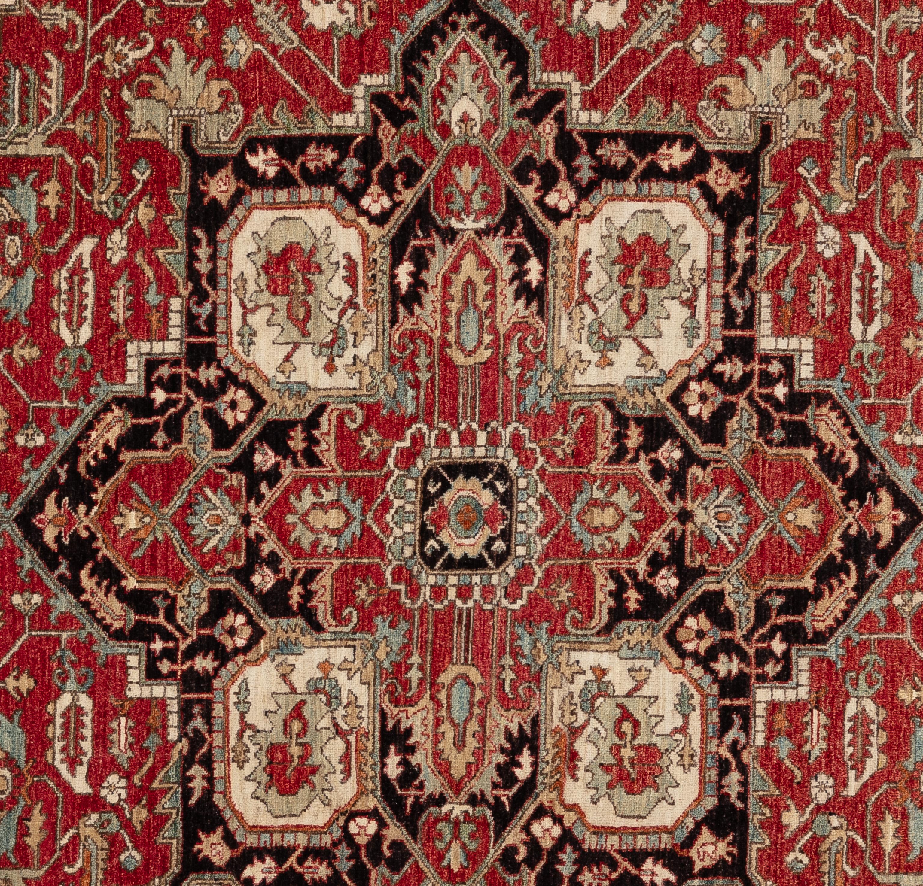 Offrez-vous une élégance intemporelle avec ce tapis Serapi exquis. Fabriqué à la main avec des motifs complexes et des teintes vibrantes, il respire la chaleur et la sophistication. Tissé à la main par des maîtres tisserands et composé à 100 % de