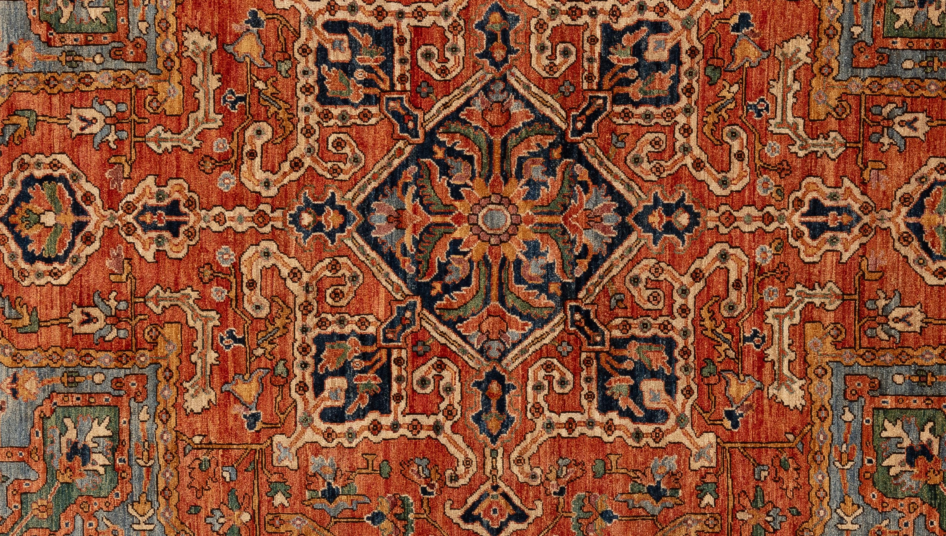 Date un capricho de elegancia atemporal con esta exquisita alfombra Serapi. Hecho a mano con intrincados motivos y vibrantes matices, irradia calidez y sofisticación. Tejida a mano por maestros tejedores y fabricada con lana 100%, su textura