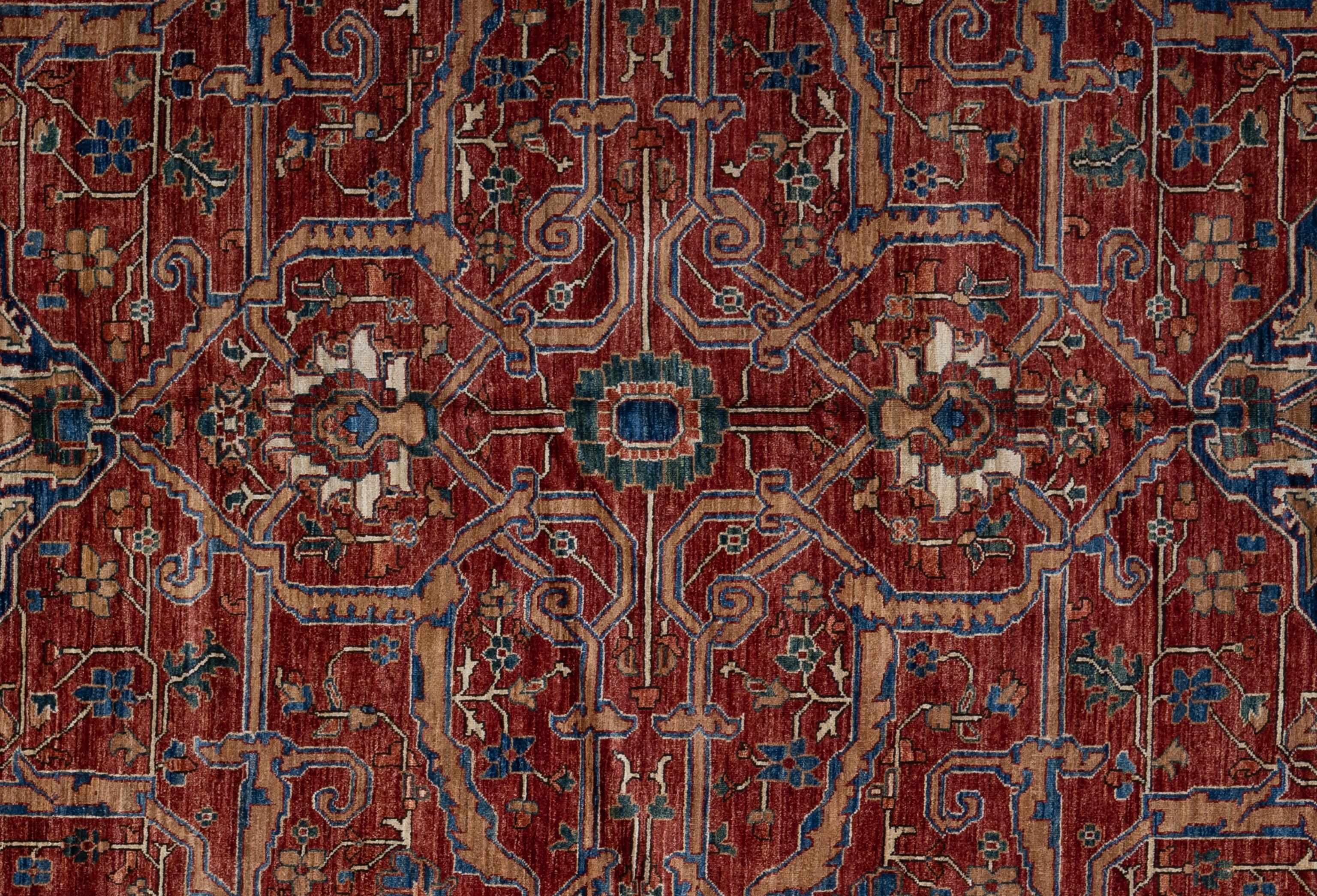 Indulge in timeless elegance with this exquisite Serapi rug. Handcrafted with intricate motifs and vibrant hues, it exudes warmth and sophistication. Handwoven by master weavers and made of 100% wool, its plush texture promises both luxury and
