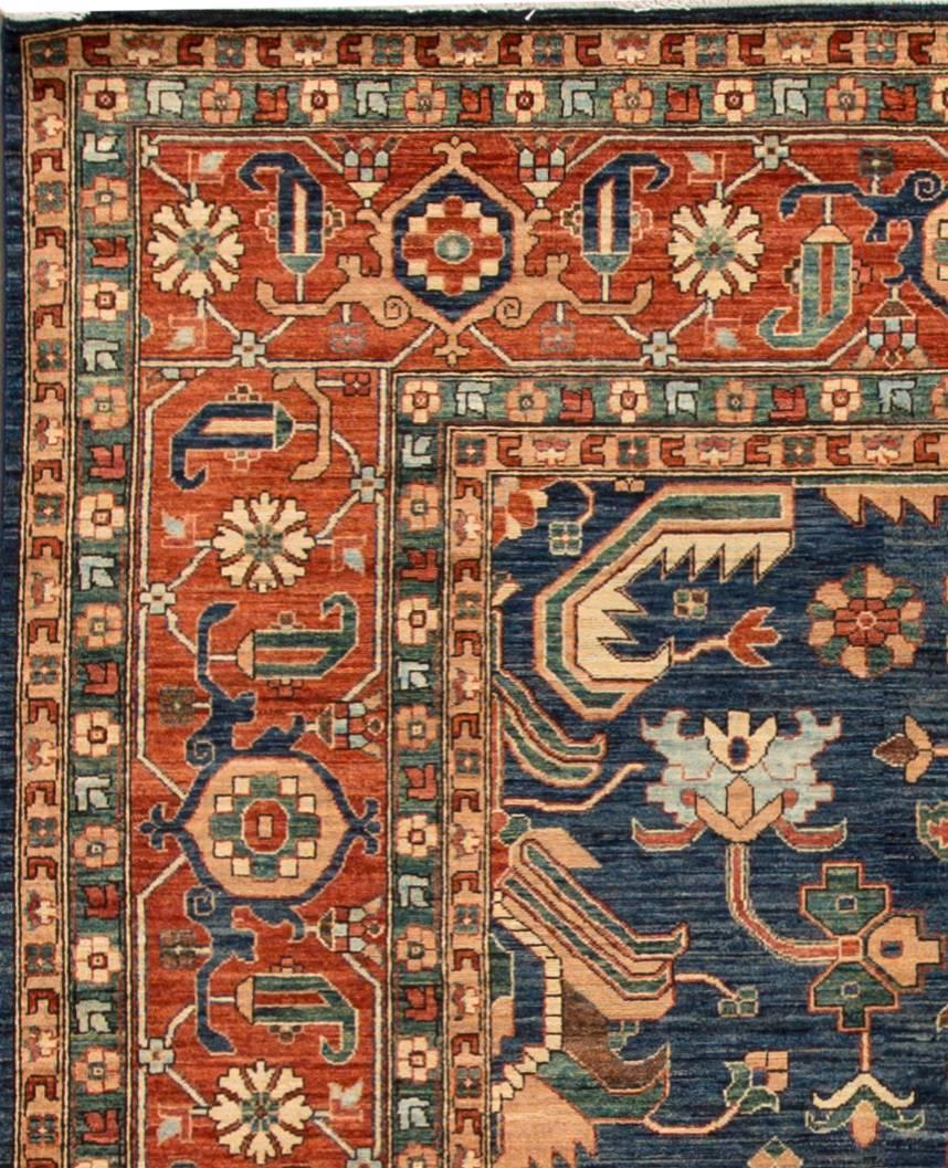 21st century Pakistani navy blue Serapi style rug. Measures: 11'10