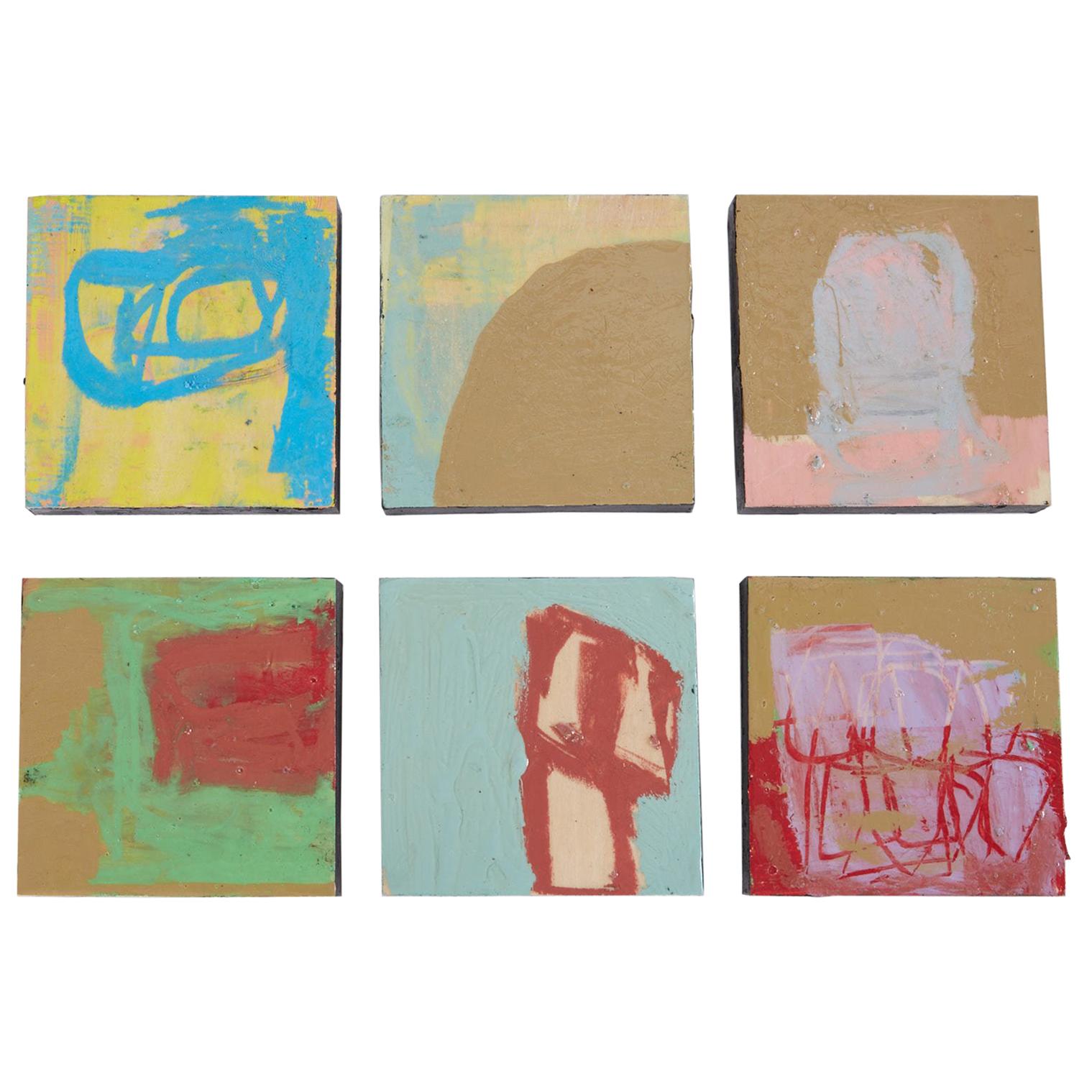 21st Century Set of Six Abstract Tiles Painted by Greg Dickerson