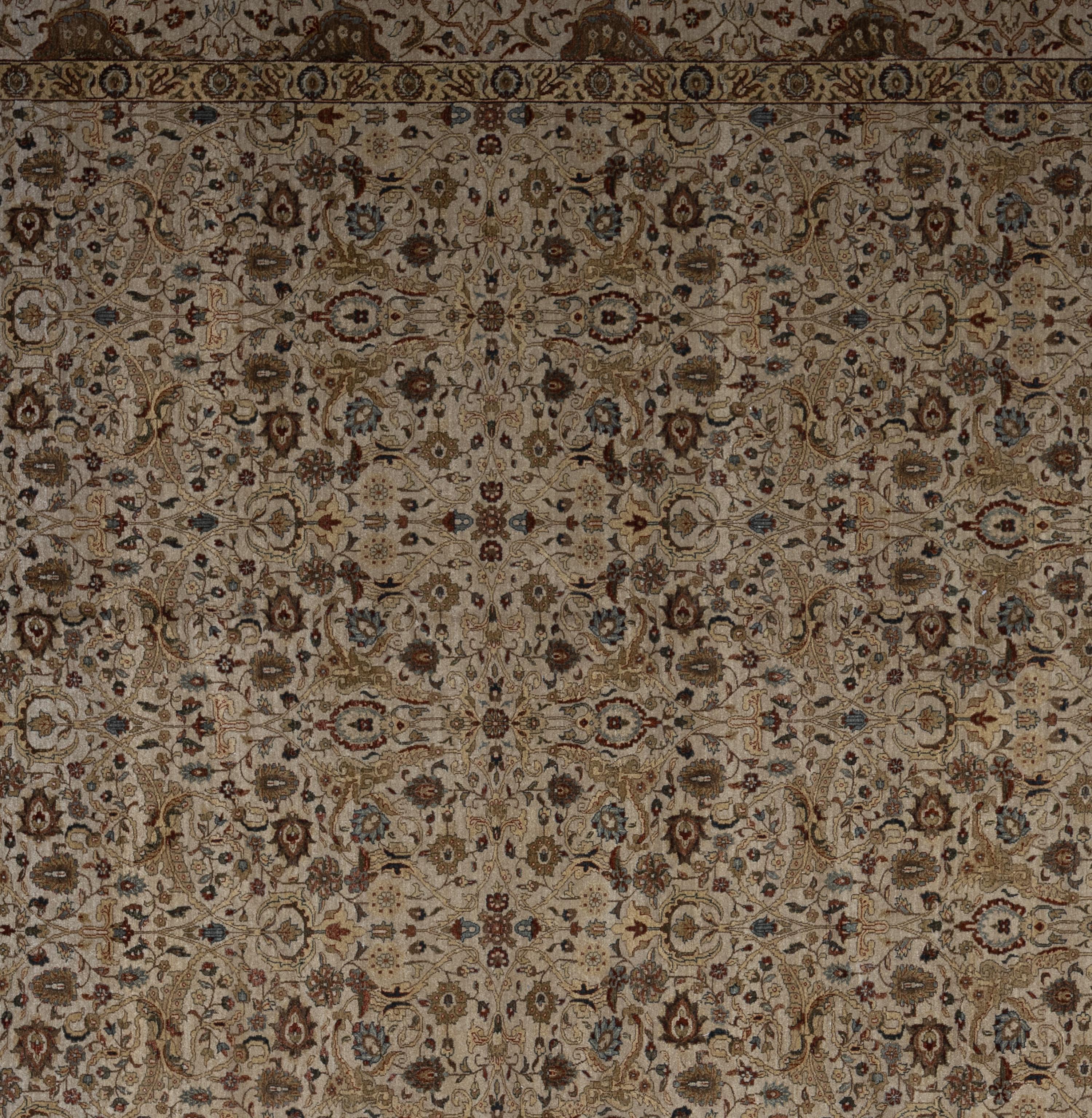 A traditional Shahabas Indian rug is a stunning example of fine craftsmanship, blending intricate design with rich cultural heritage. Originating from the Shahabas region in northern India, these rugs are renowned for their detailed patterns,