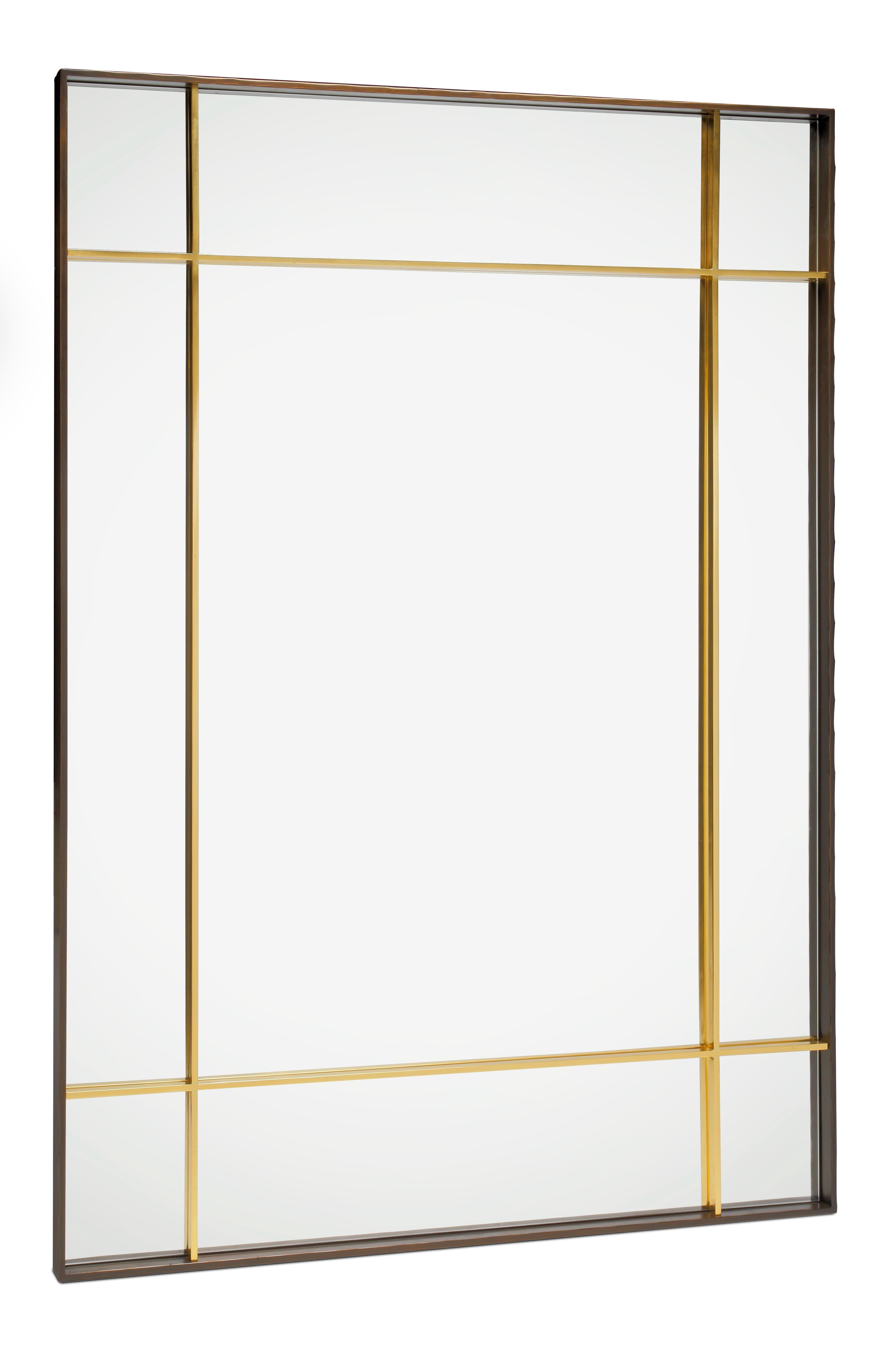 21st Century Sharp Mirror, in Carved Oxidized Bronze, by Duistt